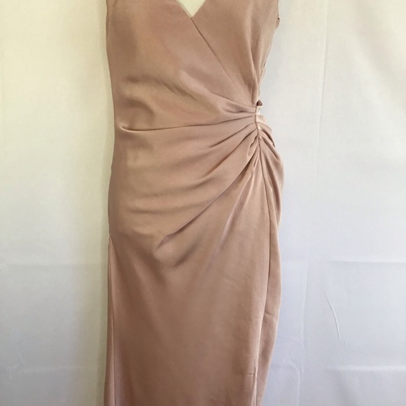 MANIJU WOMEN ELEGANT BLUSH PINK STATIN SPAGETTI RUCHING MAXI EVENT DRESS SZ M - Picture 7 of 12